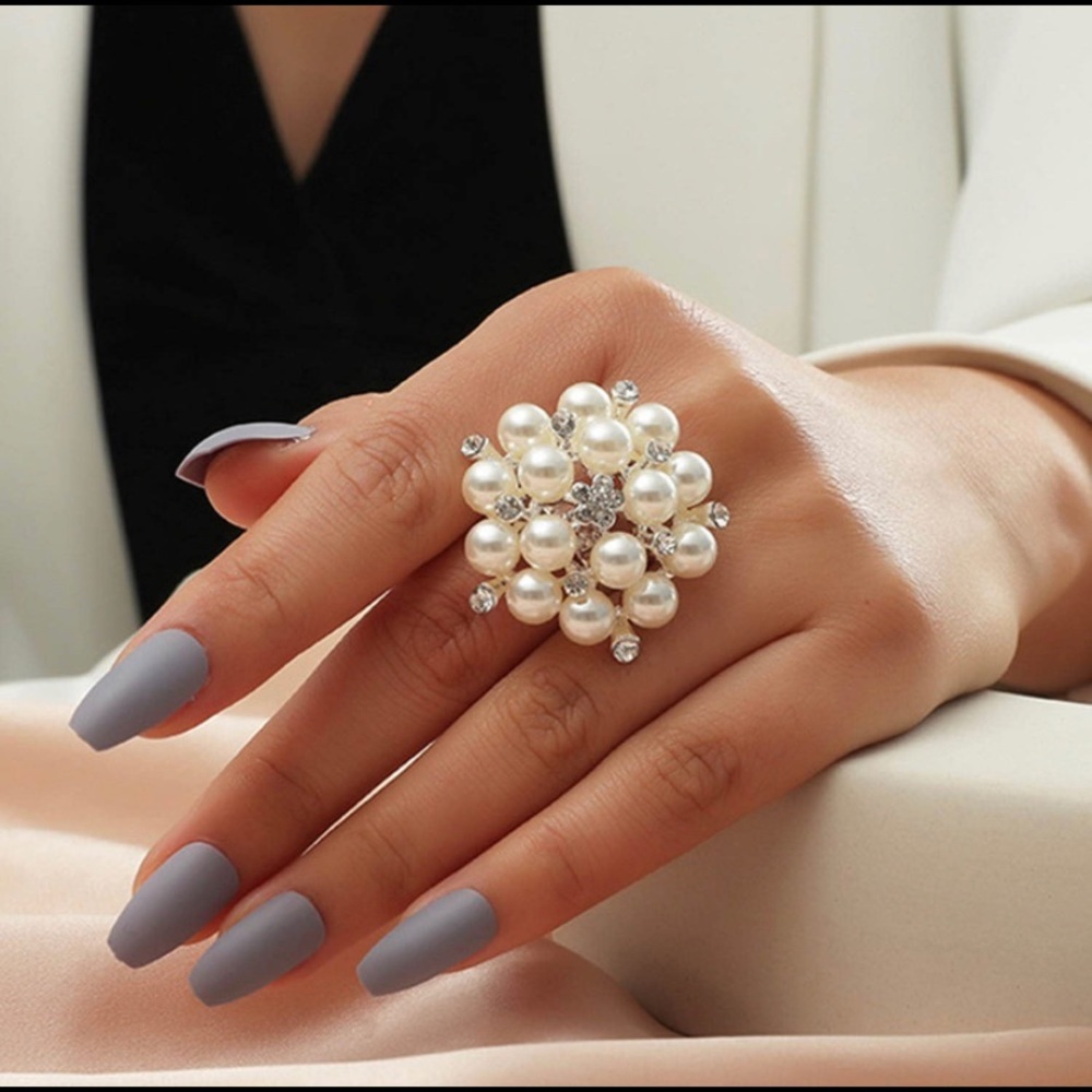 Boho Pearl Rings Wedding Beach Rhinestone Ring